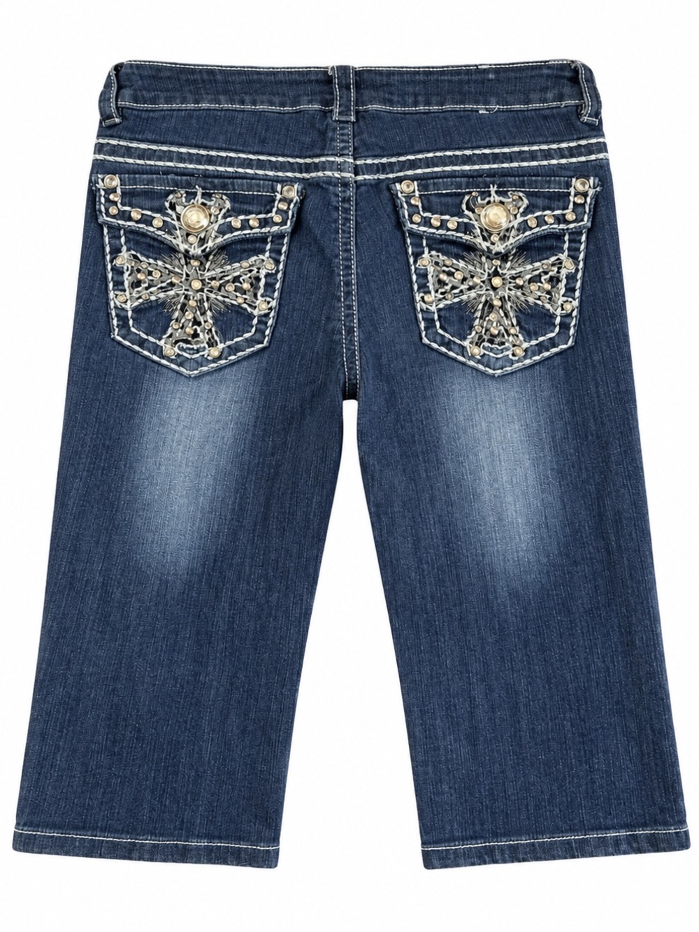 VTG Miss Chic Size 9 Denim Bermuda Shorts Rhinestone Studded Cross Y2K Bling